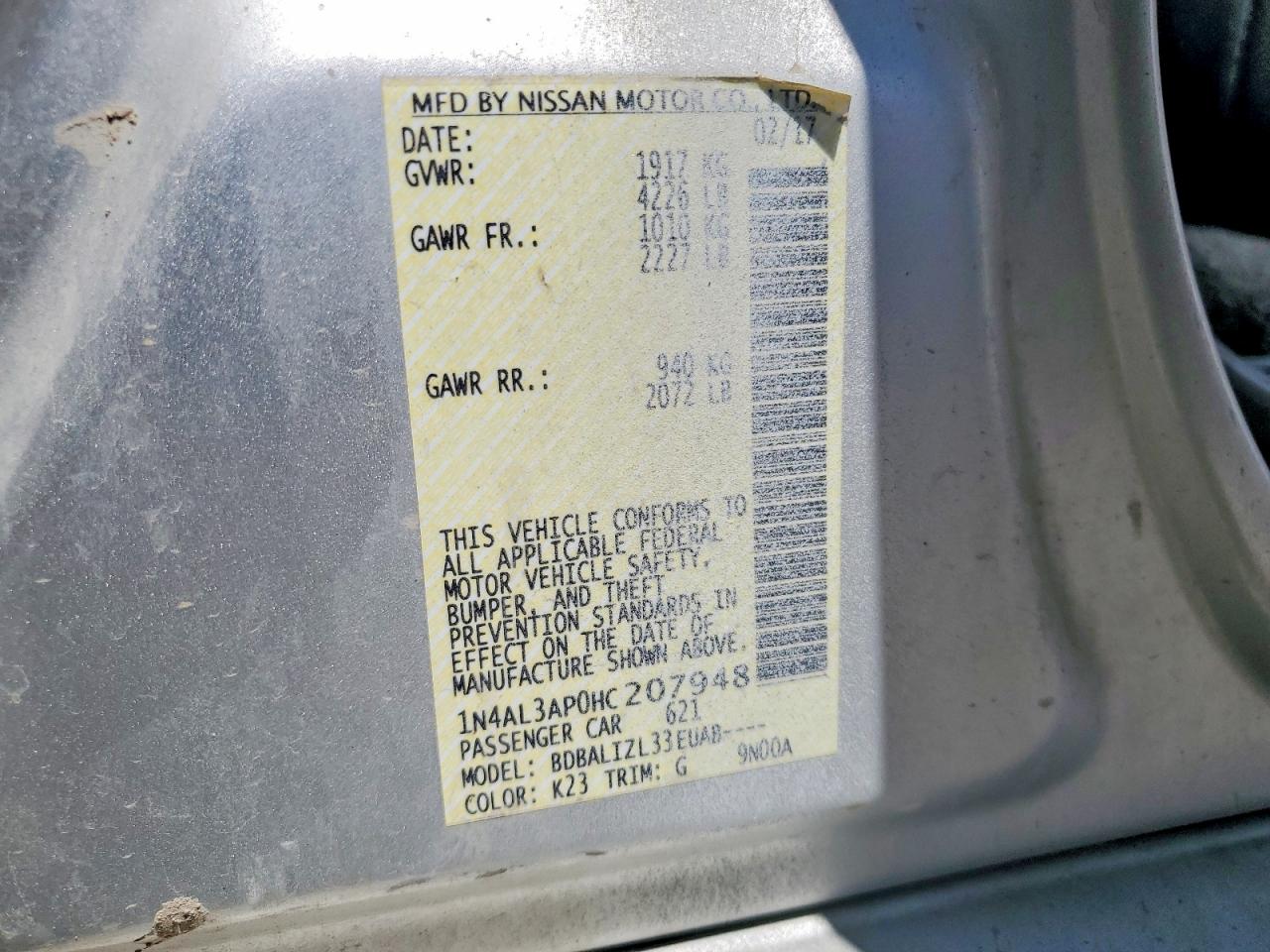 2017 NISSAN ALTIMA 2.5 SV photo 25