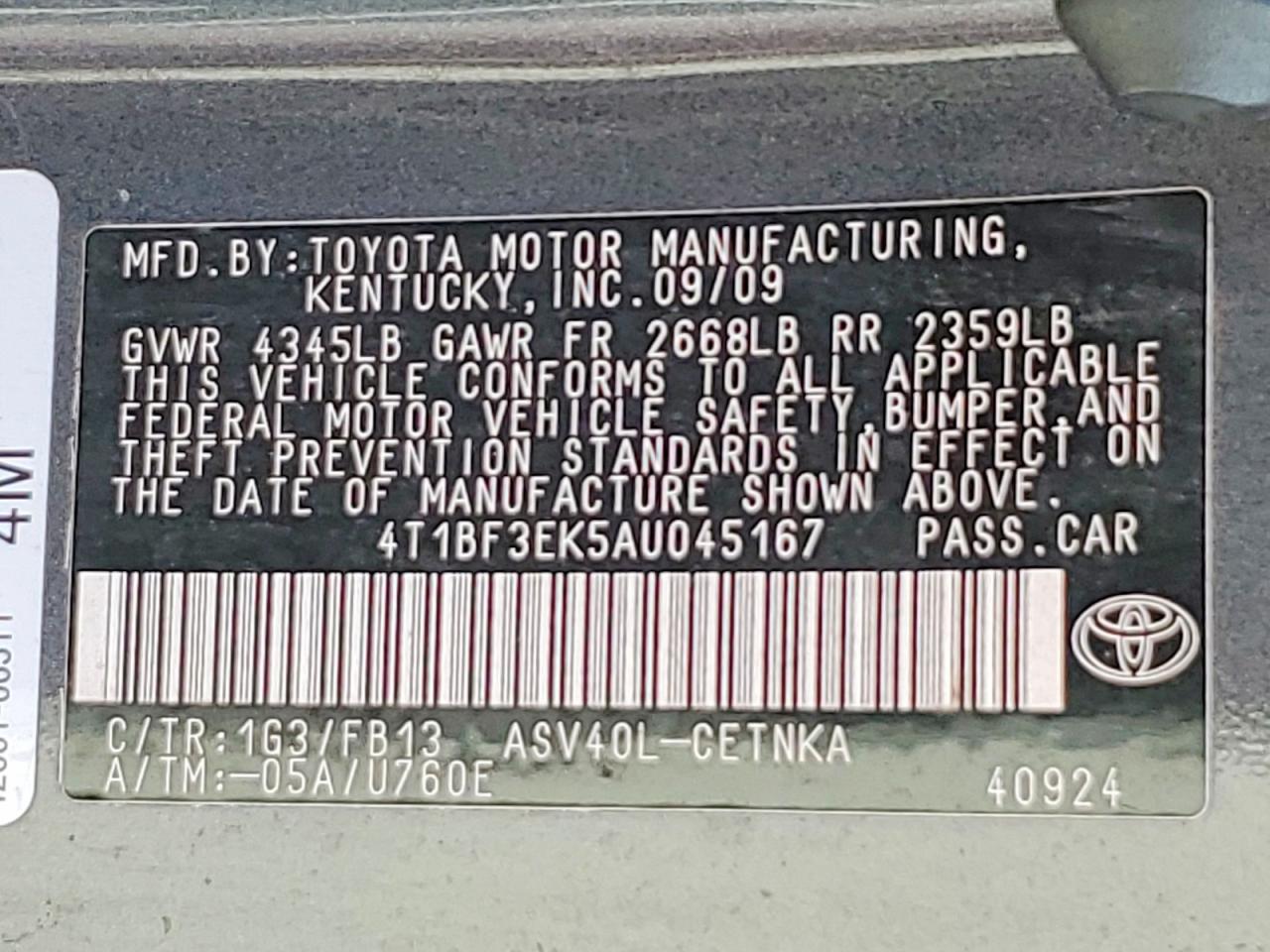2010 TOYOTA CAMRY LE photo 25
