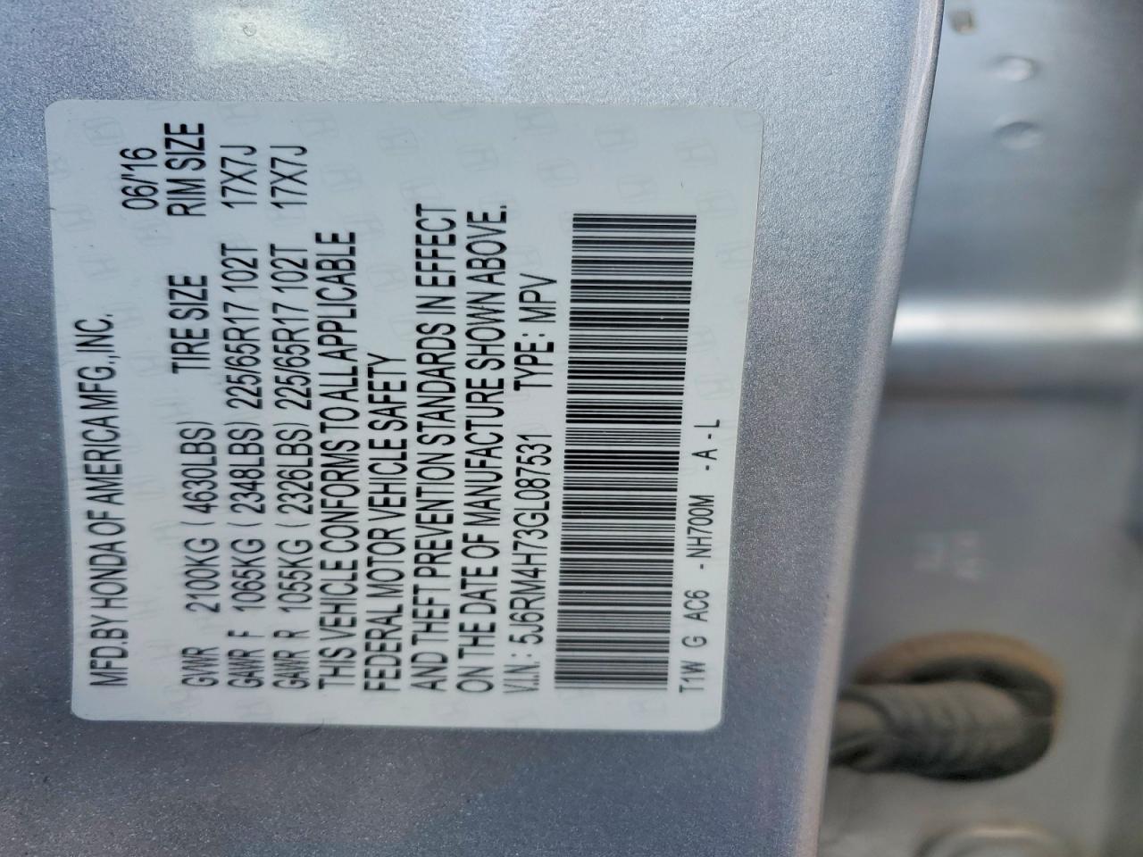 2016 HONDA CR-V EXL photo 12