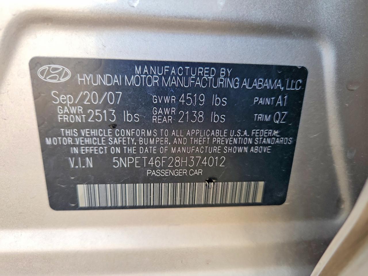 2008 HYUNDAI SONATA GLS photo 34