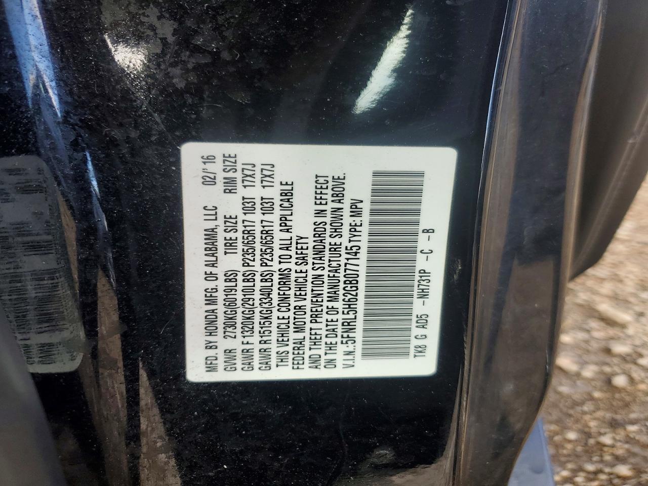 2016 HONDA ODYSSEY EXL photo 25