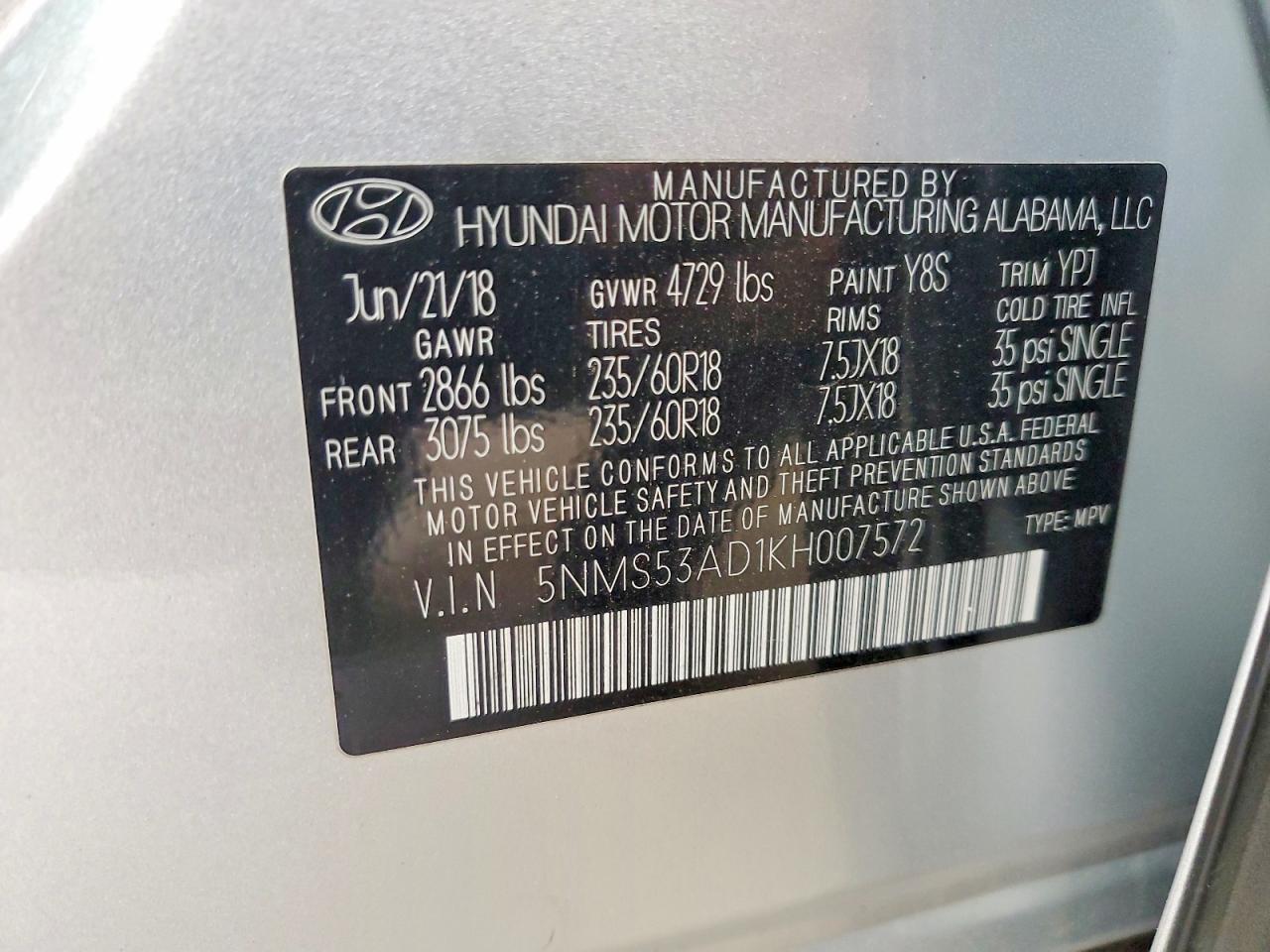 2019 HYUNDAI SANTA FE ULTIMATE 2.4L photo 25