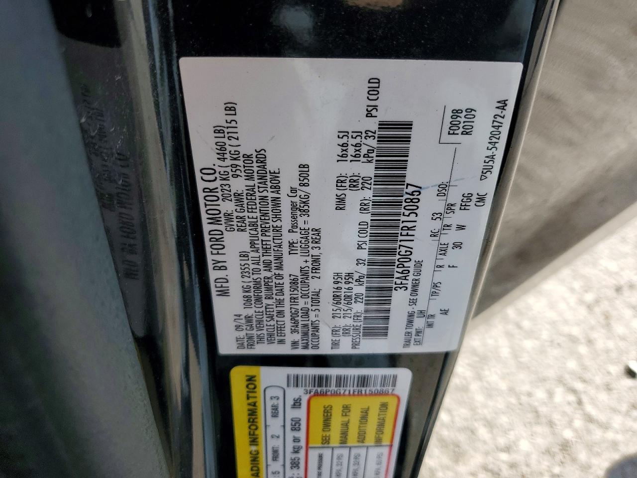 2015 FORD FUSION S photo 12