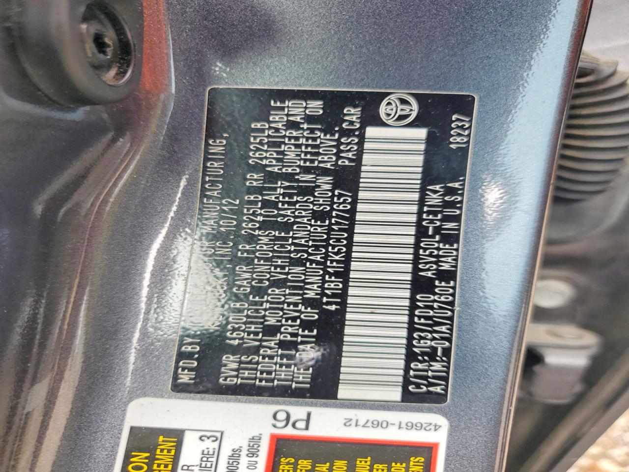 2012 TOYOTA CAMRY LE photo 37