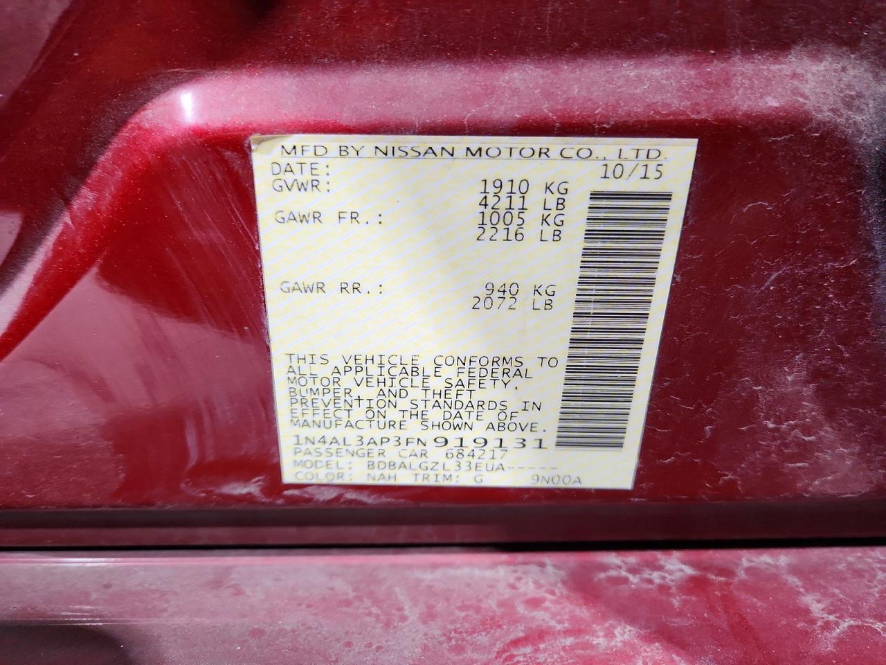 2015 NISSAN ALTIMA 2.5 S photo 12