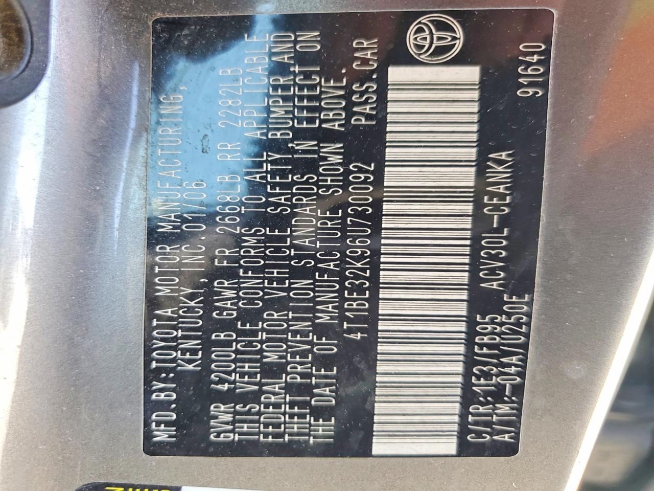 2006 TOYOTA CAMRY STANDARD photo 34