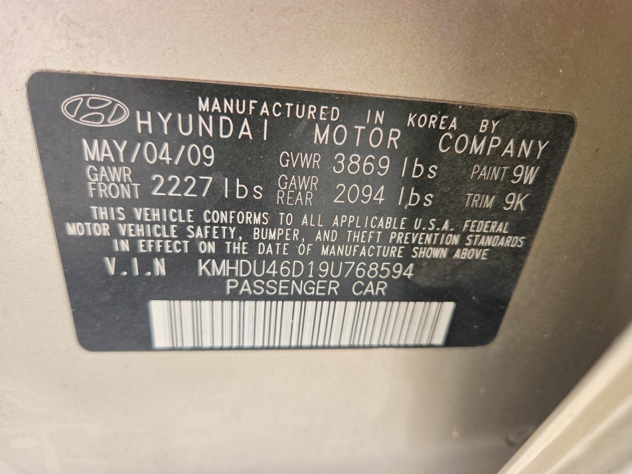 2009 HYUNDAI ELANTRA GLS photo 12