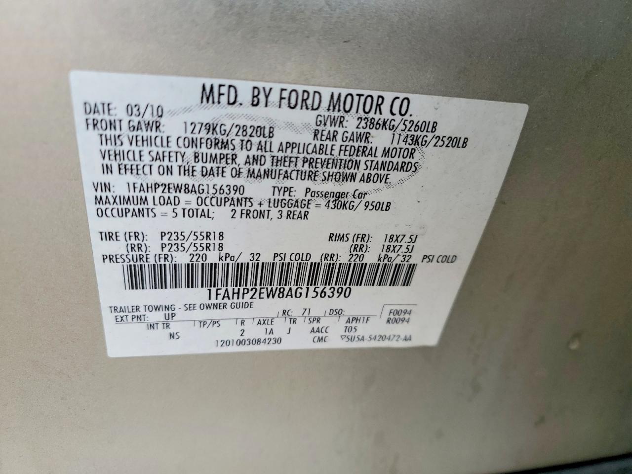 2010 FORD TAURUS SEL photo 13