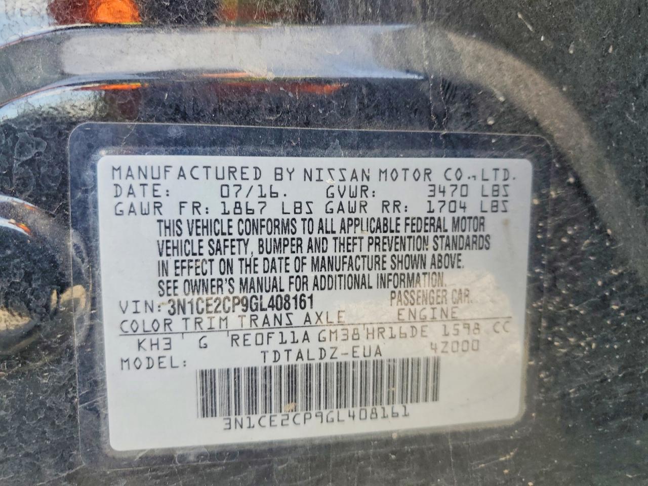 2016 NISSAN VERSA NOTE SV photo 34