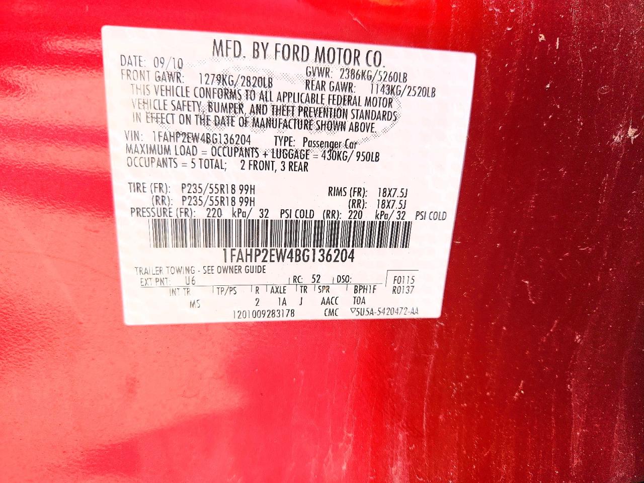 2011 FORD TAURUS SEL photo 23