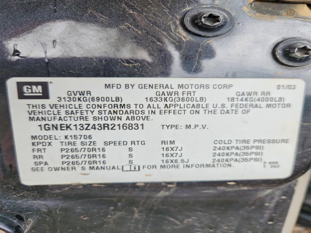 2003 CHEVROLET TAHOE K1500 photo 25