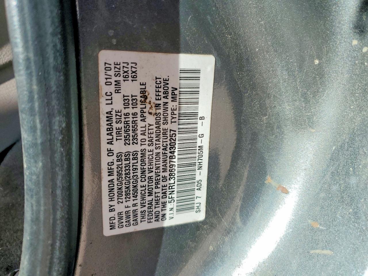 2007 HONDA ODYSSEY EXL photo 40