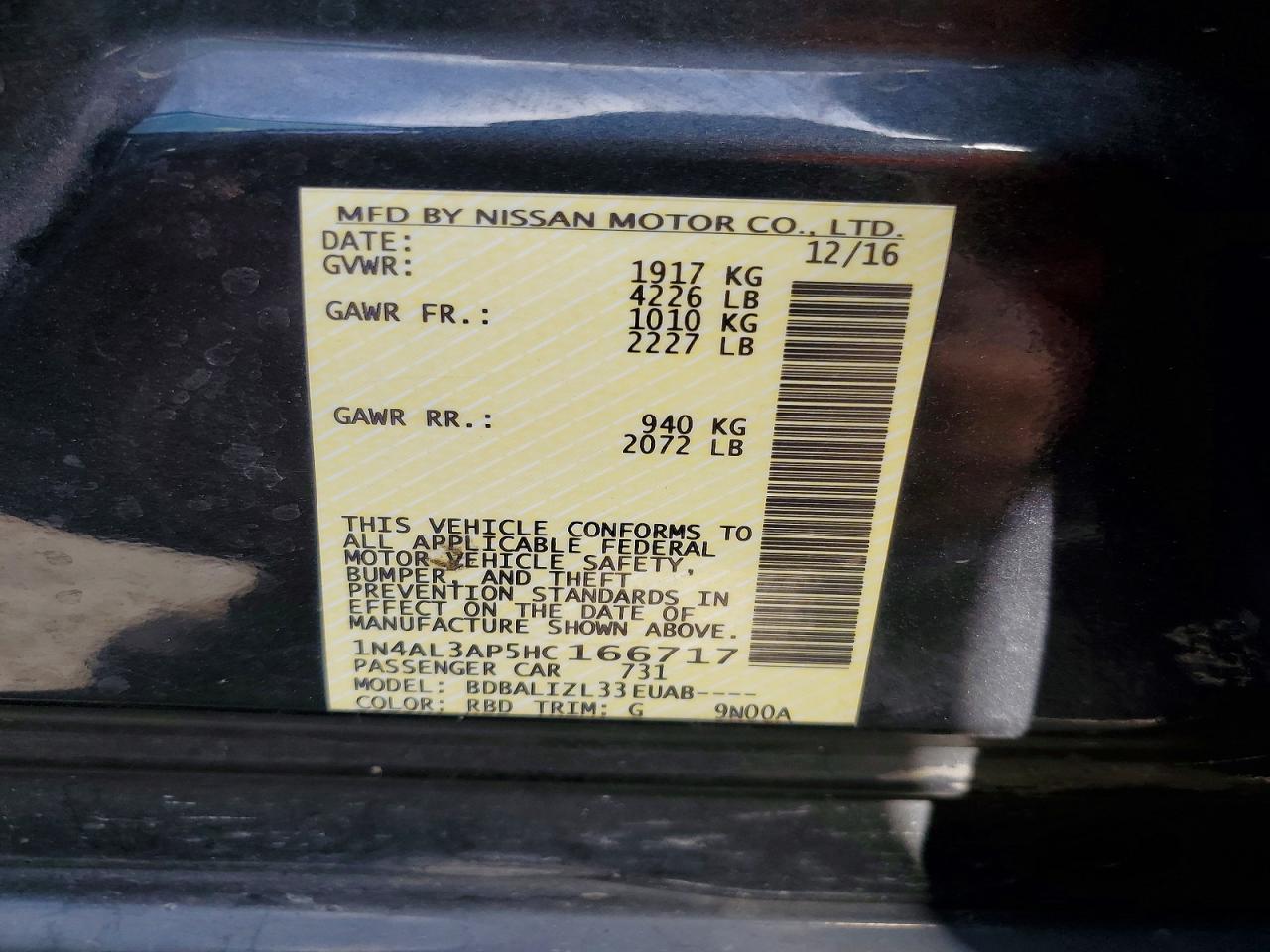 2017 NISSAN ALTIMA 2.5 SV photo 37