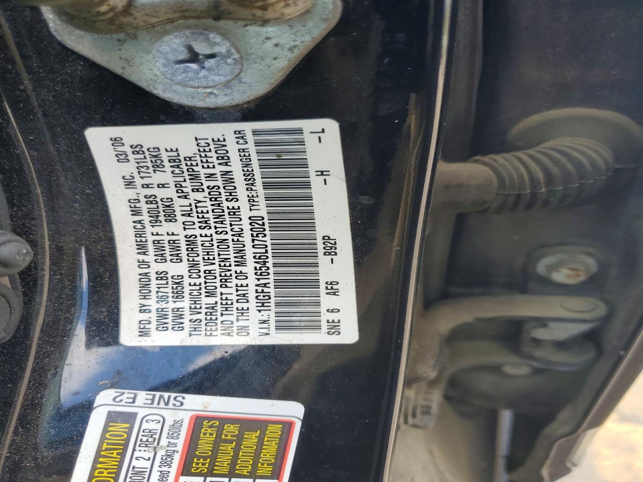 2006 HONDA CIVIC LX photo 34