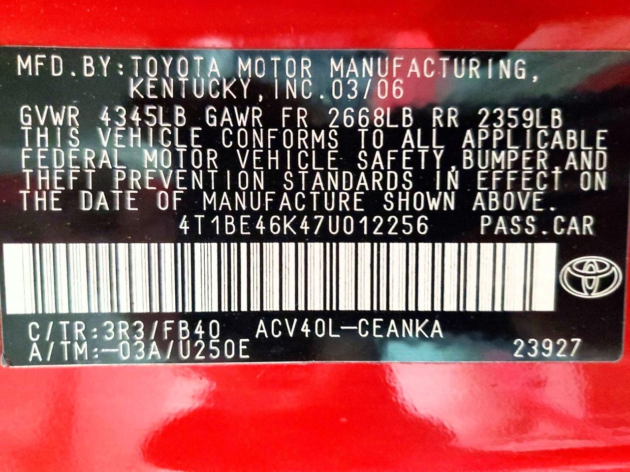 2007 TOYOTA CAMRY LE photo 25