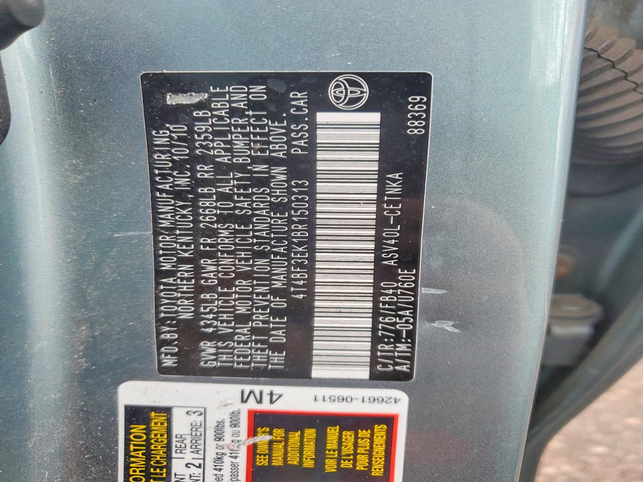 2011 TOYOTA CAMRY LE photo 12