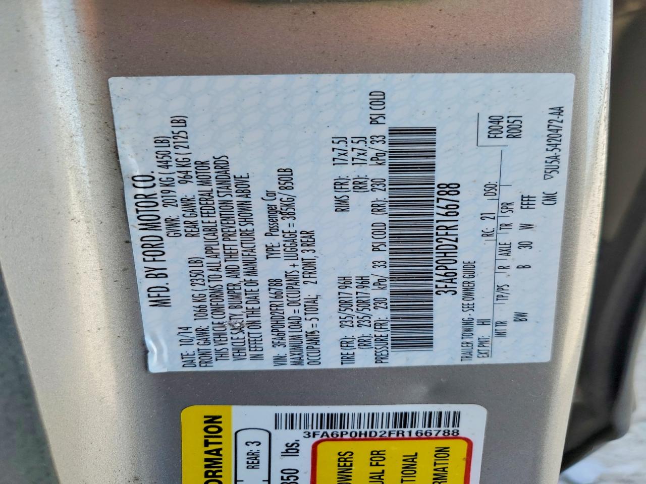 2015 FORD FUSION SE photo 25