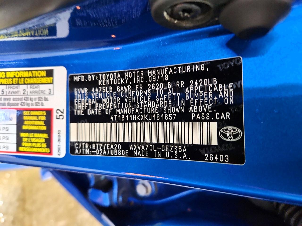 2019 TOYOTA CAMRY SE photo 12