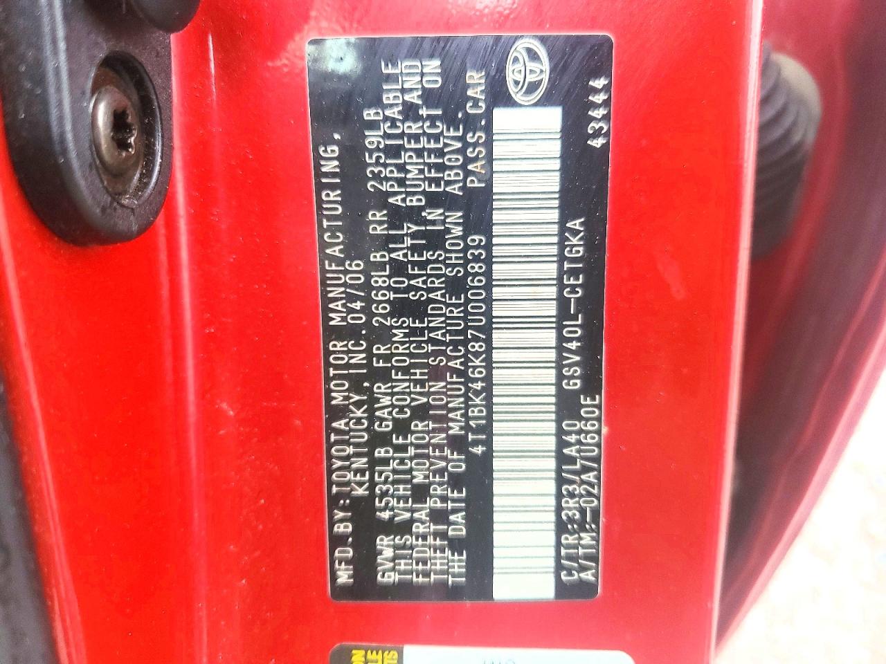 2007 TOYOTA CAMRY XLE V6 photo 12