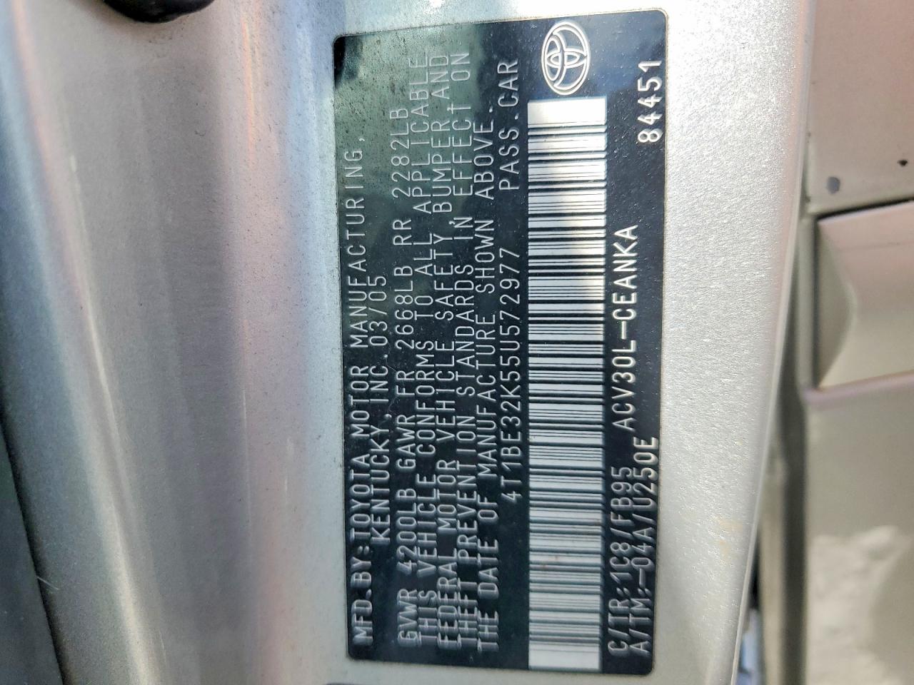 2005 TOYOTA CAMRY LE photo 23