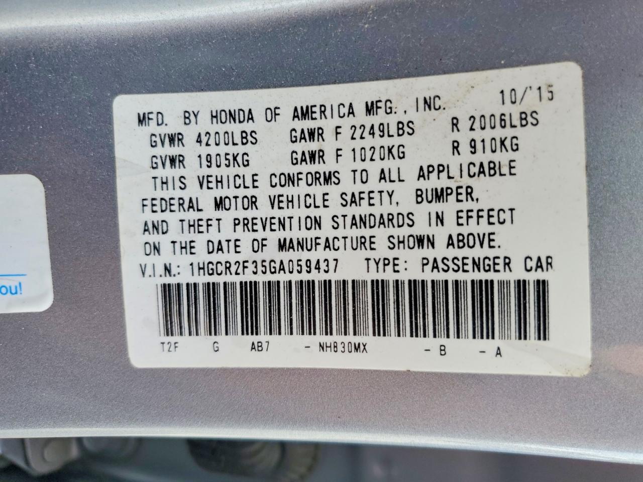 2016 HONDA ACCORD LX photo 12