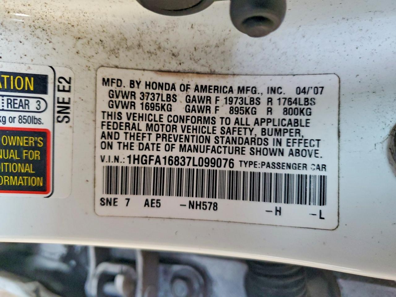 2007 HONDA CIVIC EX photo 23