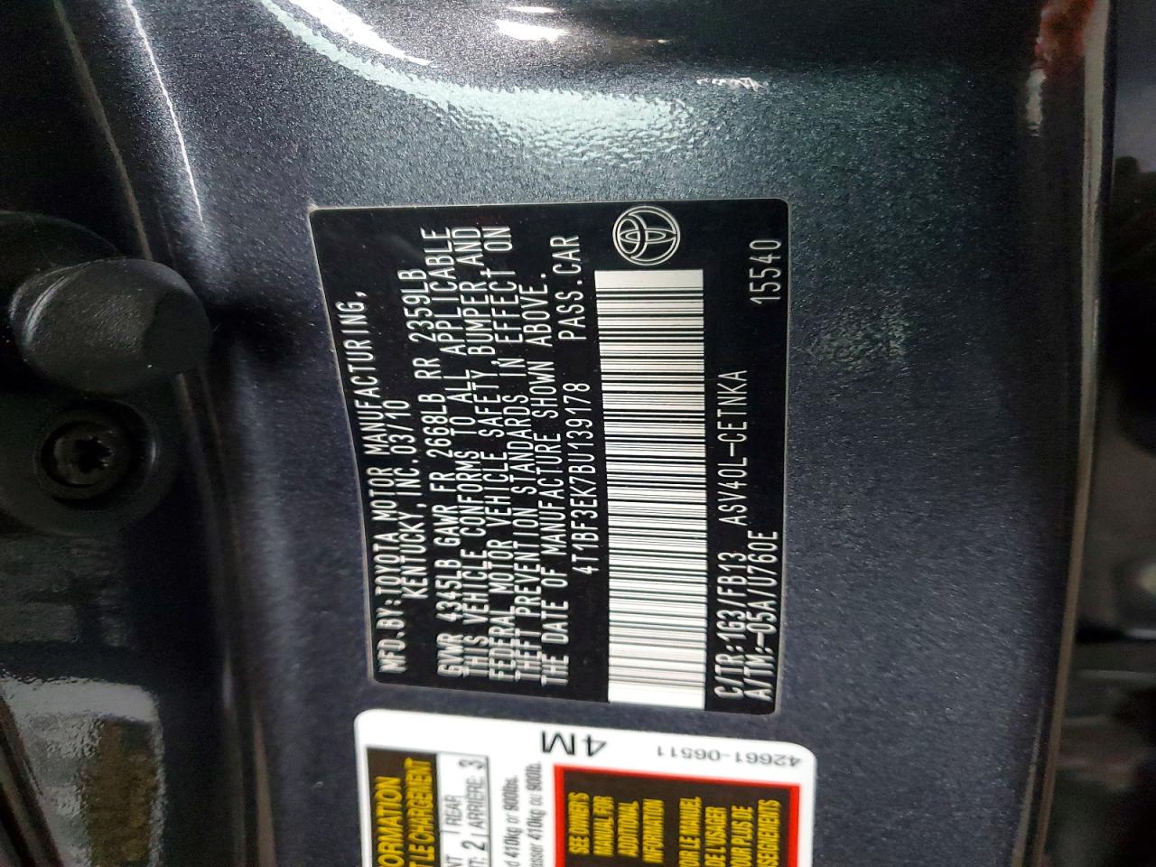 2011 TOYOTA CAMRY LE photo 37