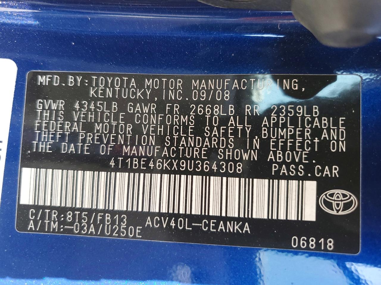 2009 TOYOTA CAMRY LE photo 45
