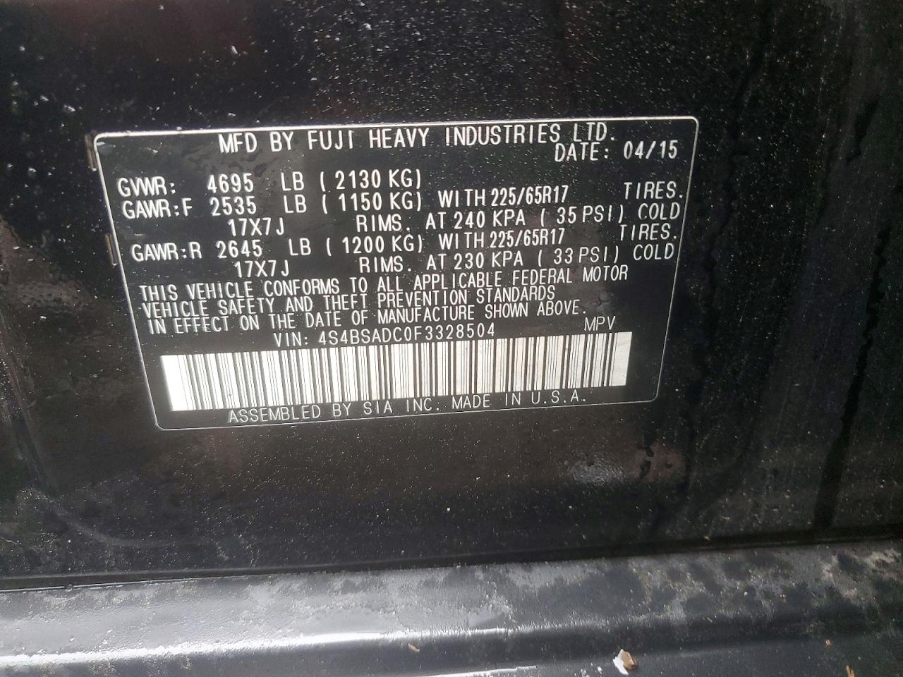2015 SUBARU OUTBACK 2.5I PREMIUM photo 25
