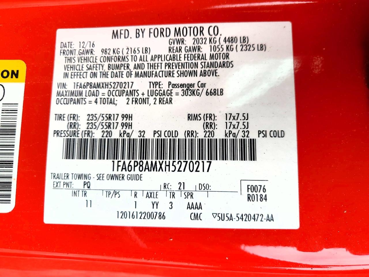 2017 FORD MUSTANG photo 37