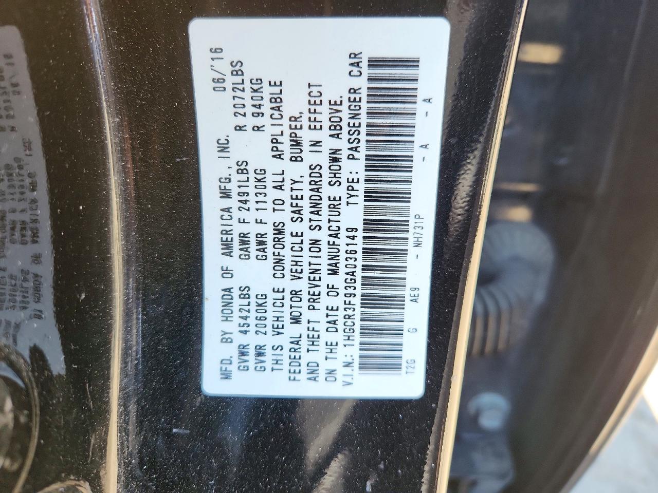 2016 HONDA ACCORD TOURING photo 12