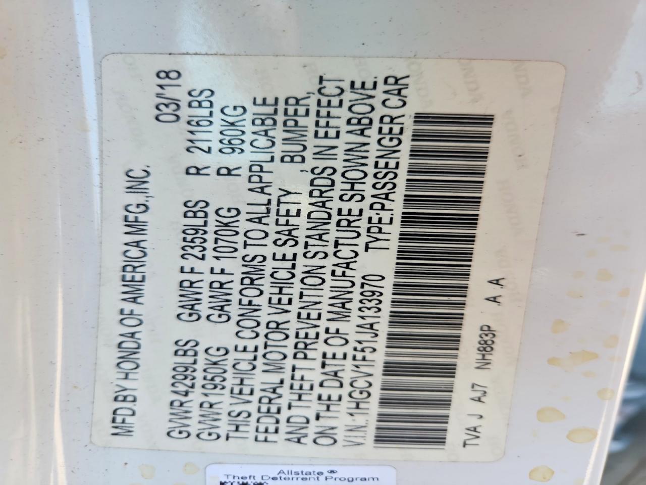 2018 HONDA ACCORD EXL photo 37
