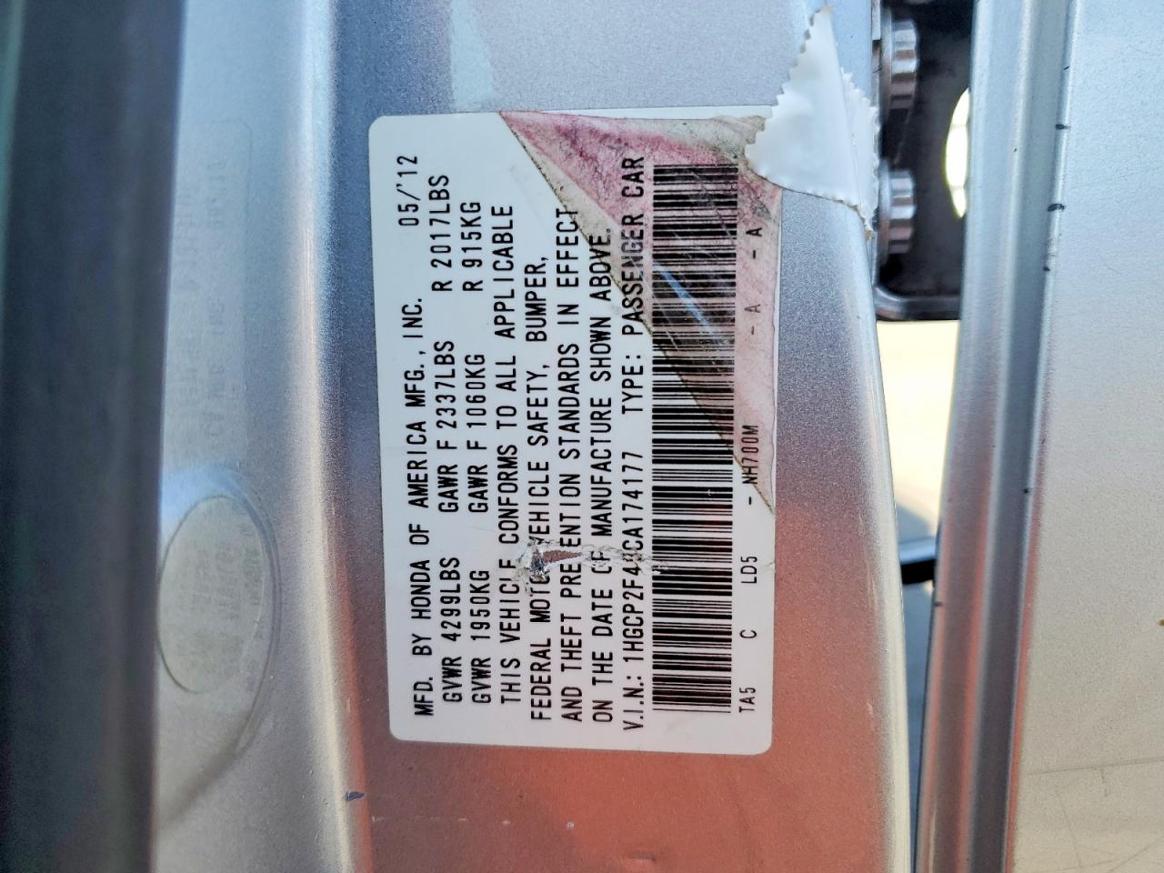 2012 HONDA ACCORD LXP photo 25