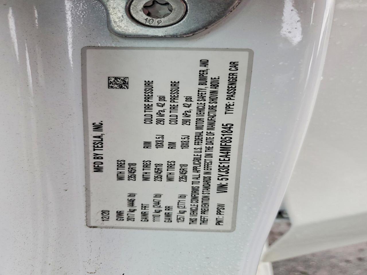 2021 TESLA MODEL 3 photo 13
