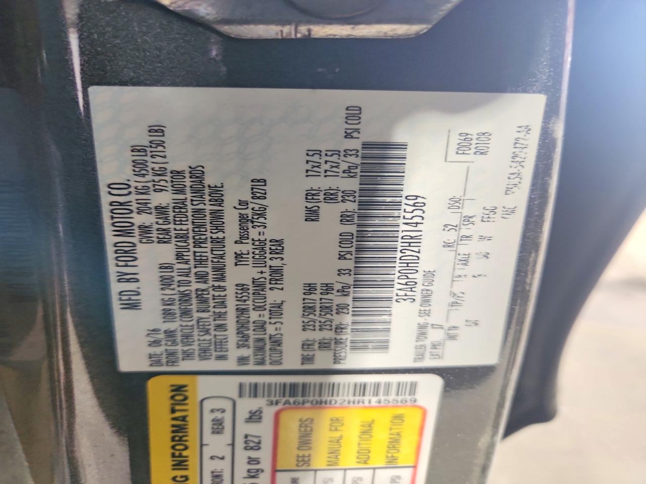 2017 FORD FUSION SE photo 23
