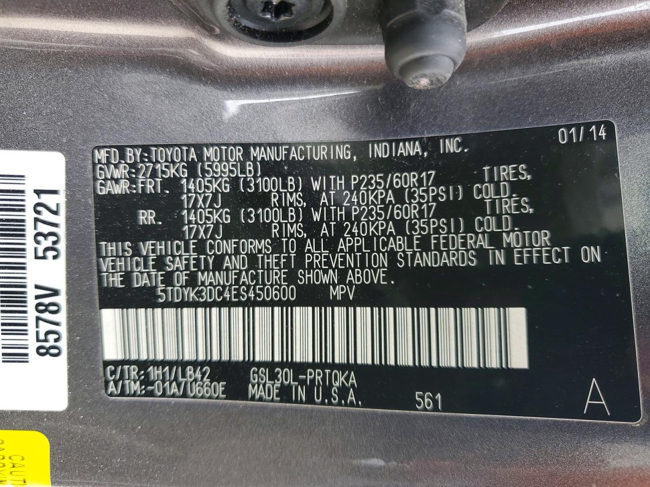 2014 TOYOTA SIENNA XLE 8-PASSENGER photo 27