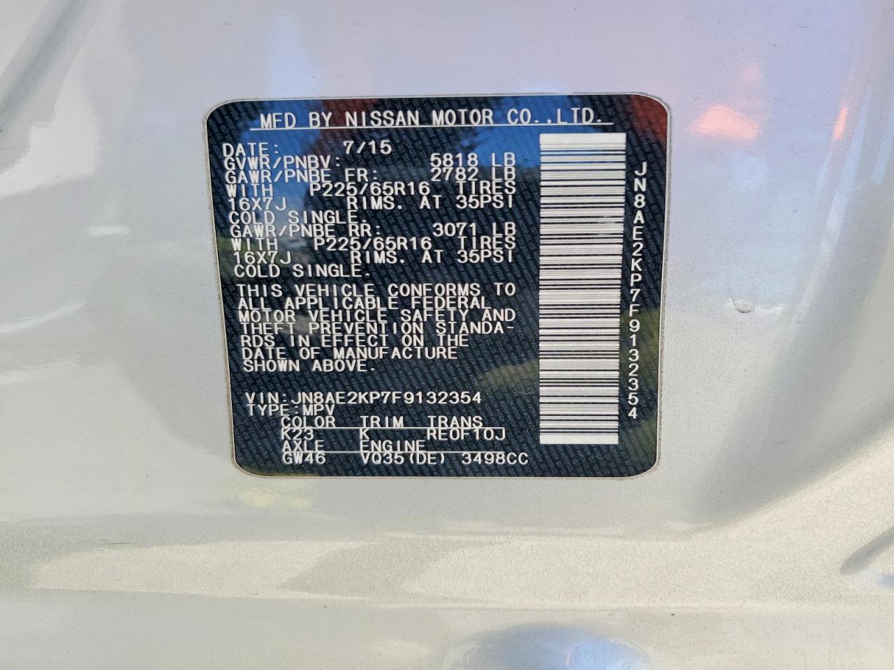 2015 NISSAN QUEST 3.5 SV photo 25