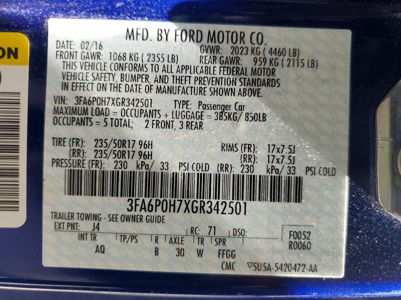 2016 FORD FUSION SE photo 34