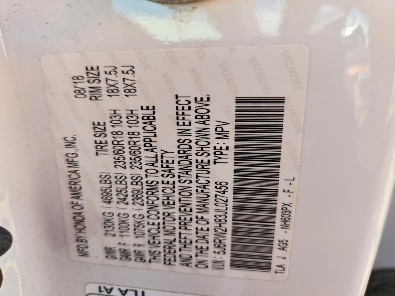 2018 HONDA CR-V EXL photo 23