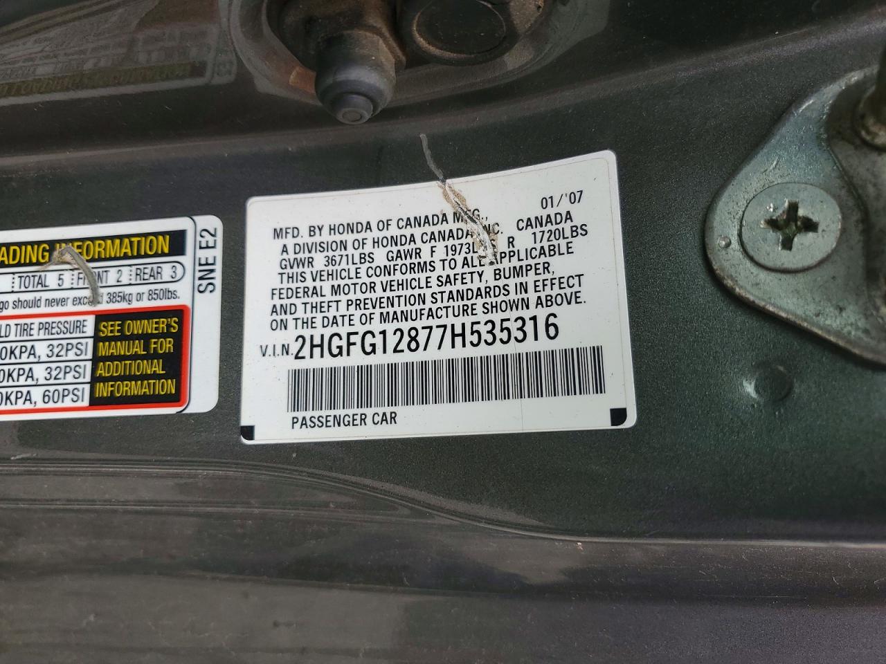 2007 HONDA CIVIC EX photo 23