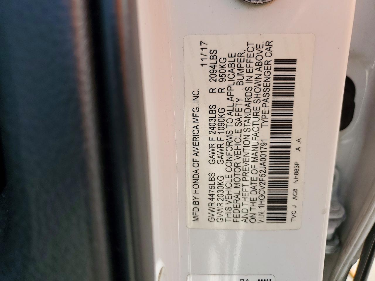 2018 HONDA ACCORD EXL photo 23