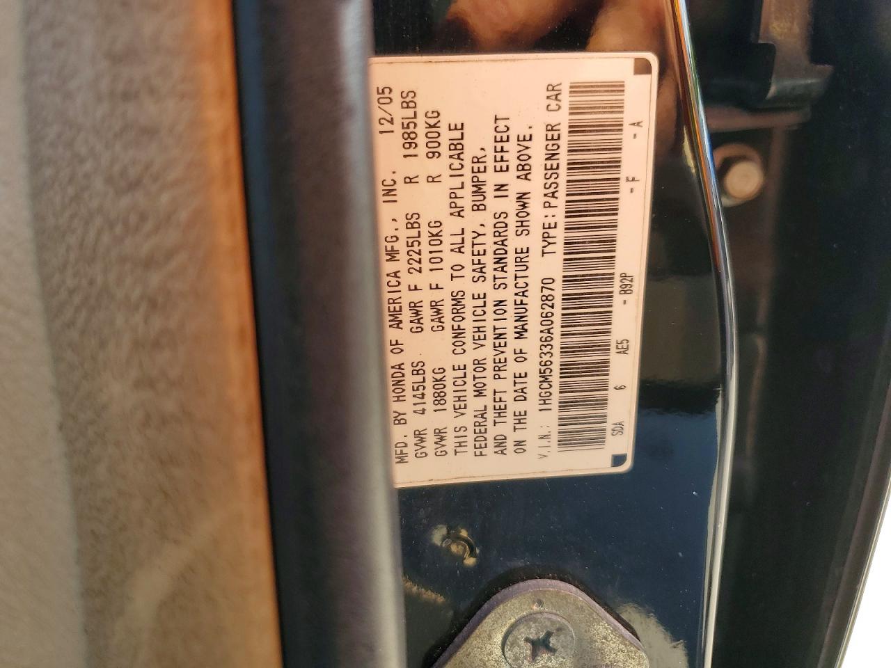 2006 HONDA ACCORD SE photo 12