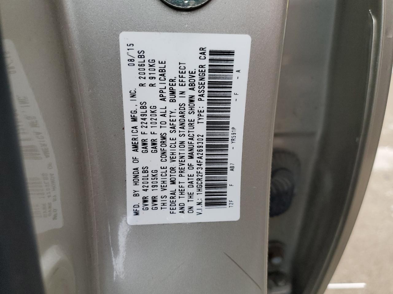 2015 HONDA ACCORD LX photo 12