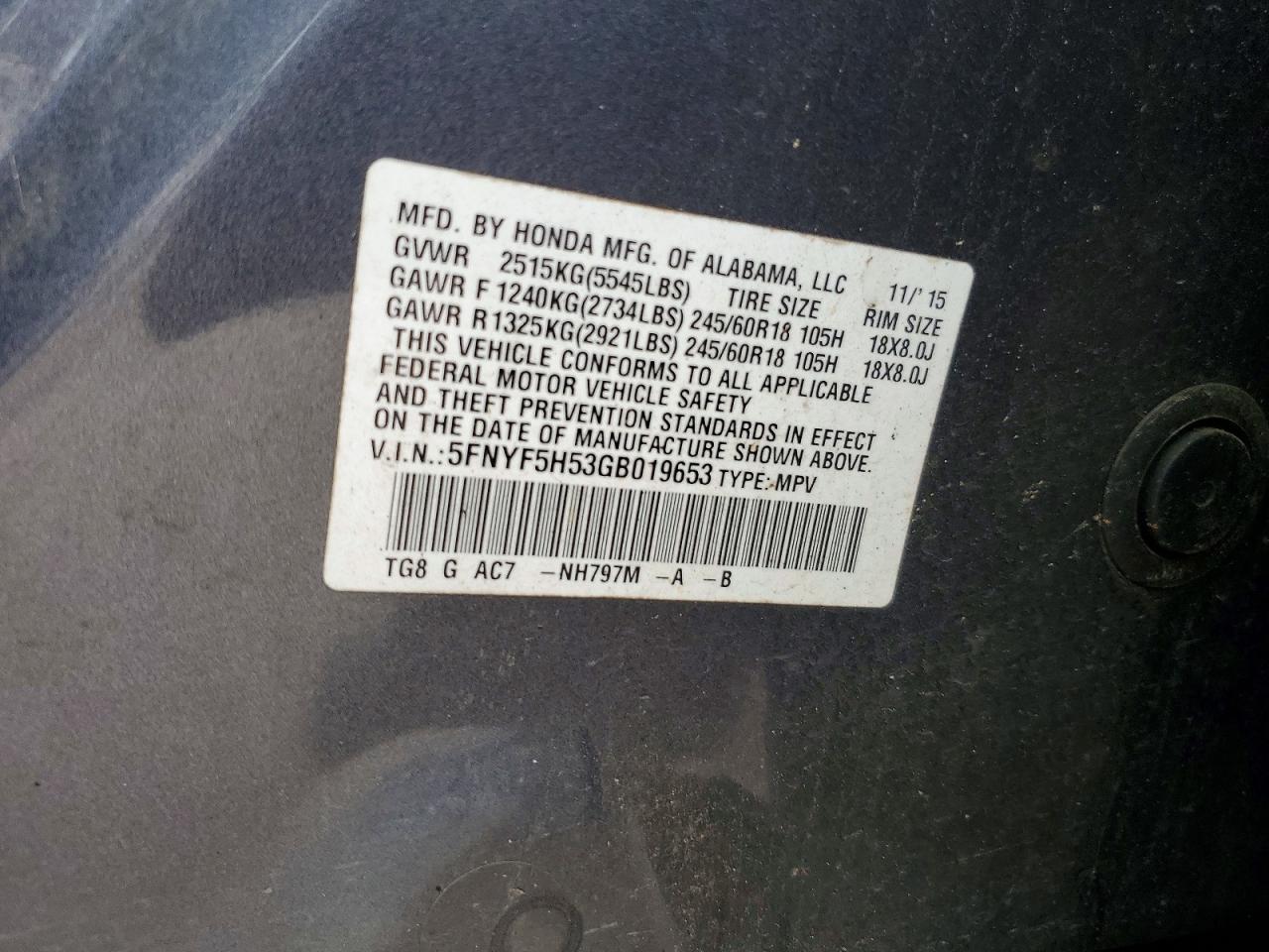 2016 HONDA PILOT EXL photo 25