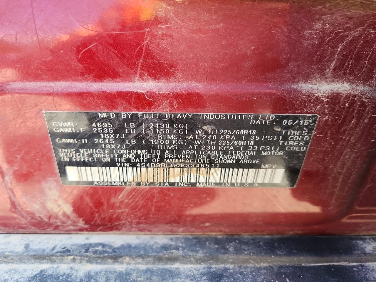 2015 SUBARU OUTBACK 2.5I LIMITED photo 34