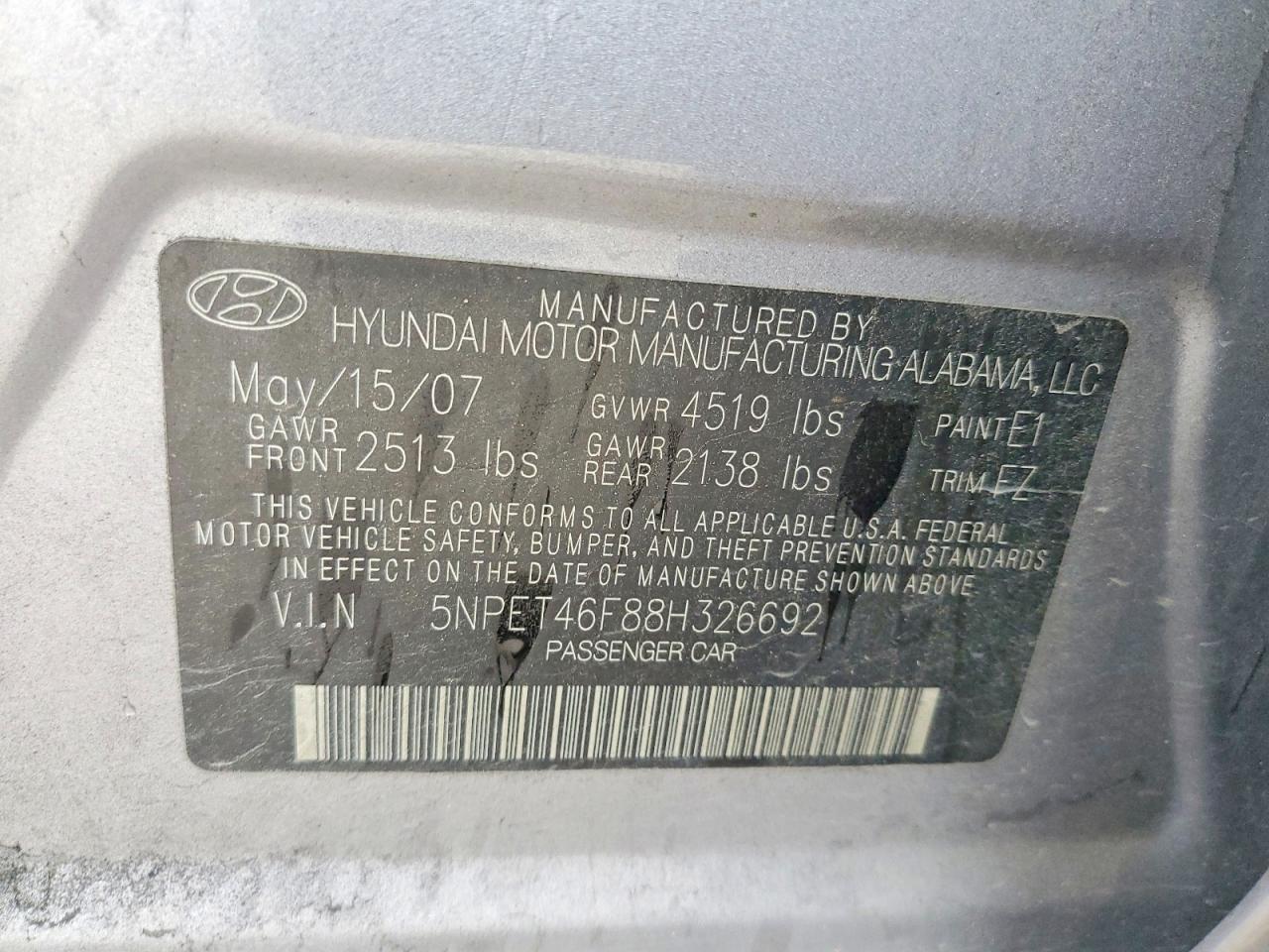 2008 HYUNDAI SONATA GLS photo 23