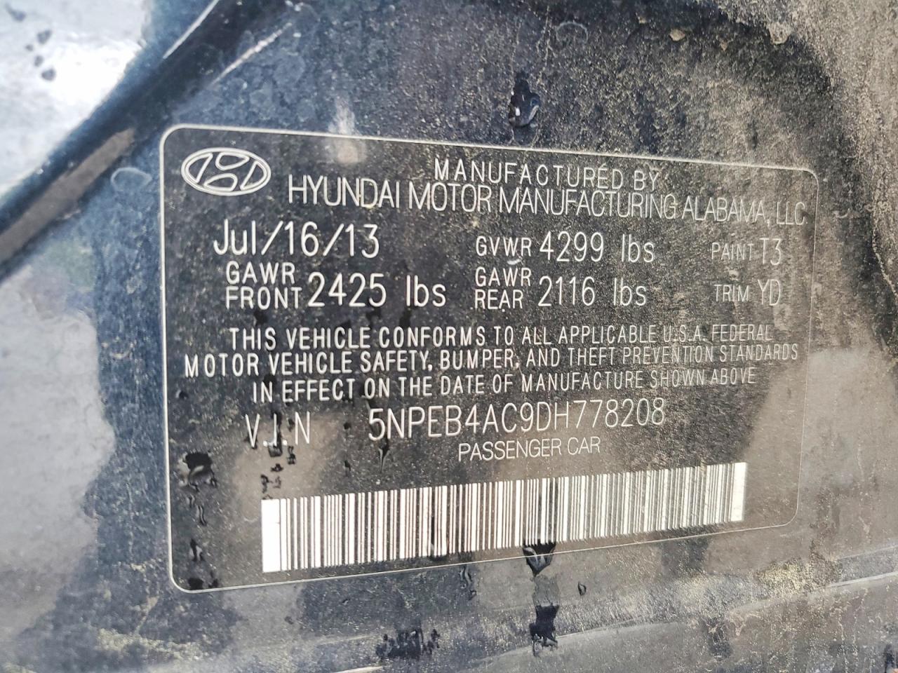 2013 HYUNDAI SONATA GLS photo 37