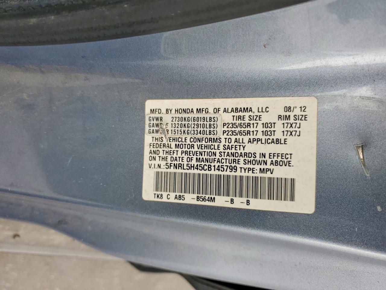 2012 HONDA ODYSSEY EX photo 13