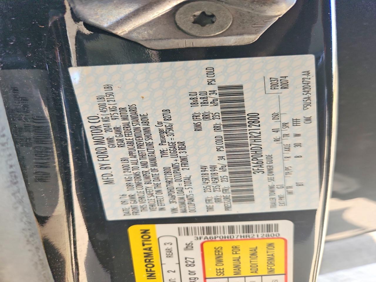 2017 FORD FUSION SE photo 23