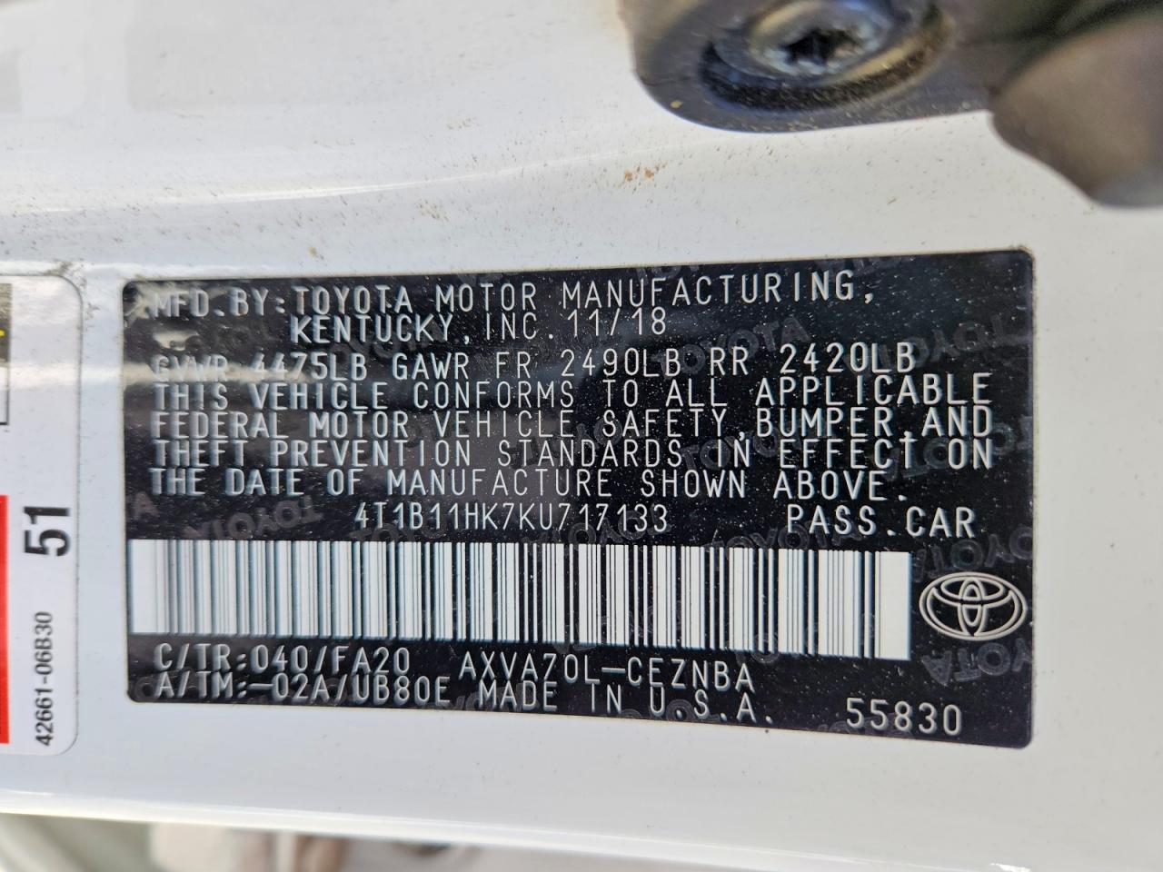 2019 TOYOTA CAMRY LE photo 23